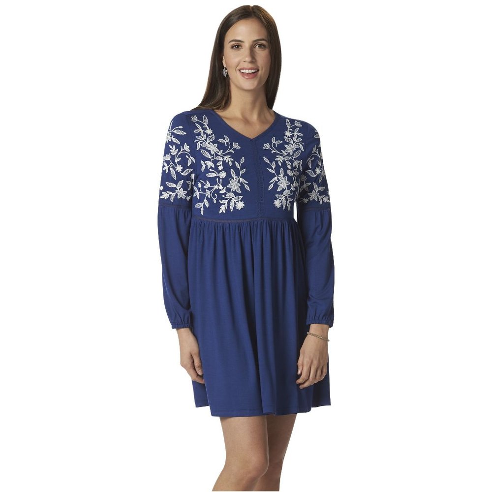 Sahalie Embroidered Peasant Dress-Admiral Blue